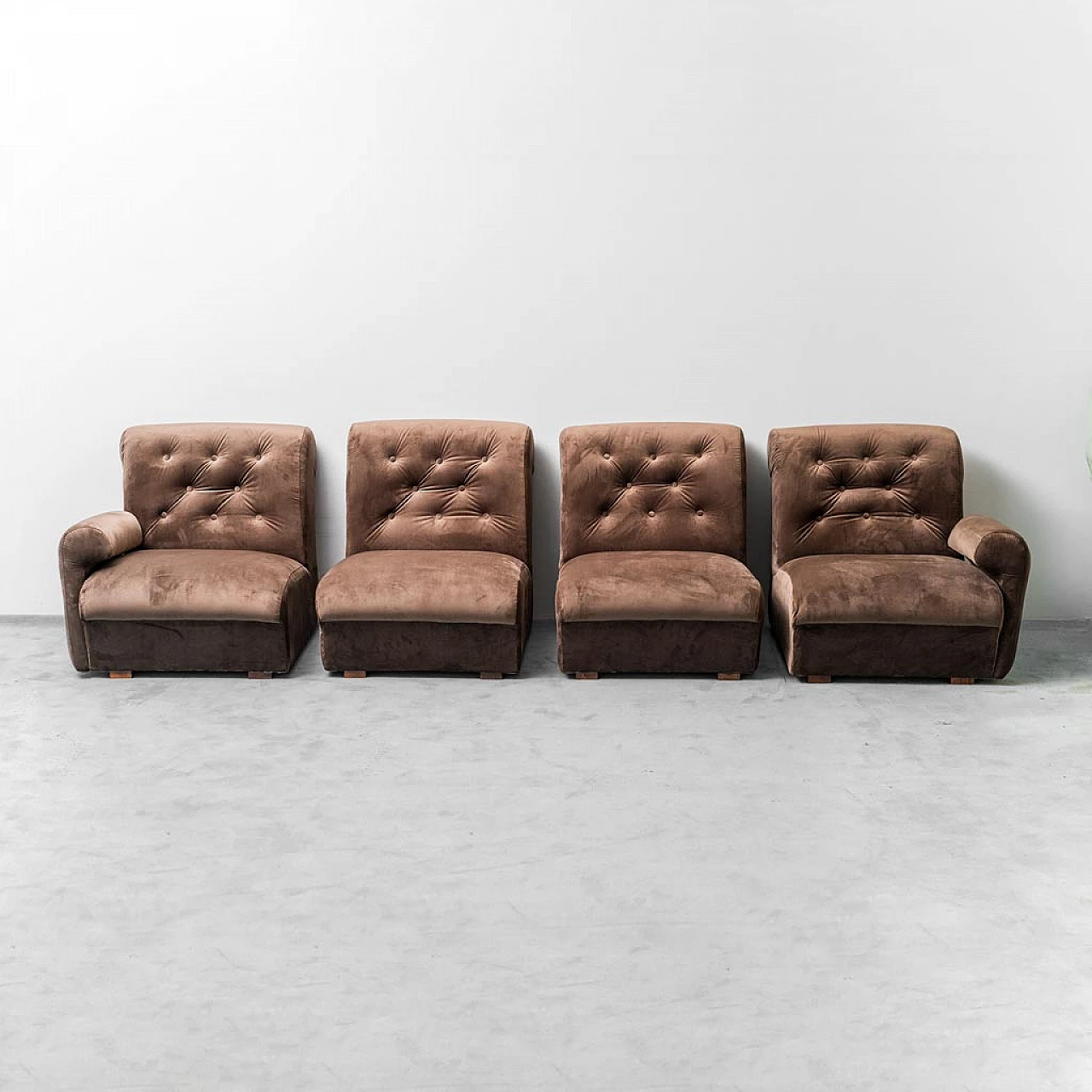 Brown velvet four-seater modular sofa, 1970s 10