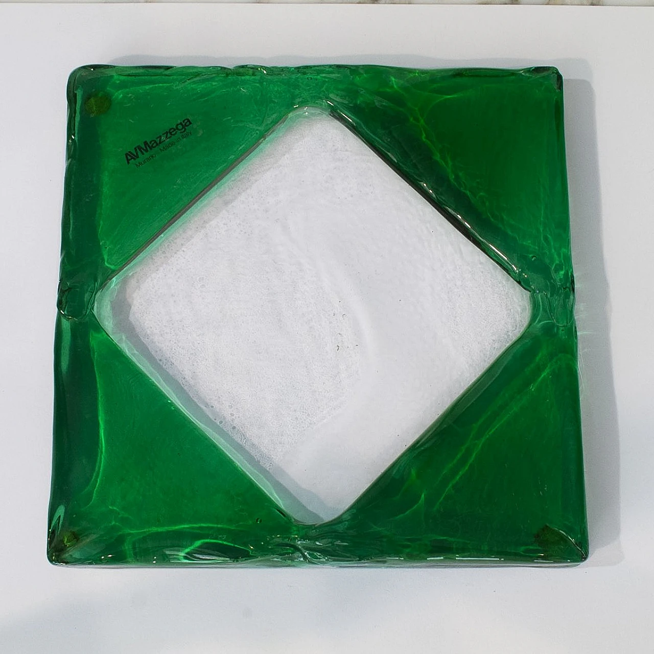 Emerald green & transparent Murano glass ashtray by Mazzega, 1980s 4