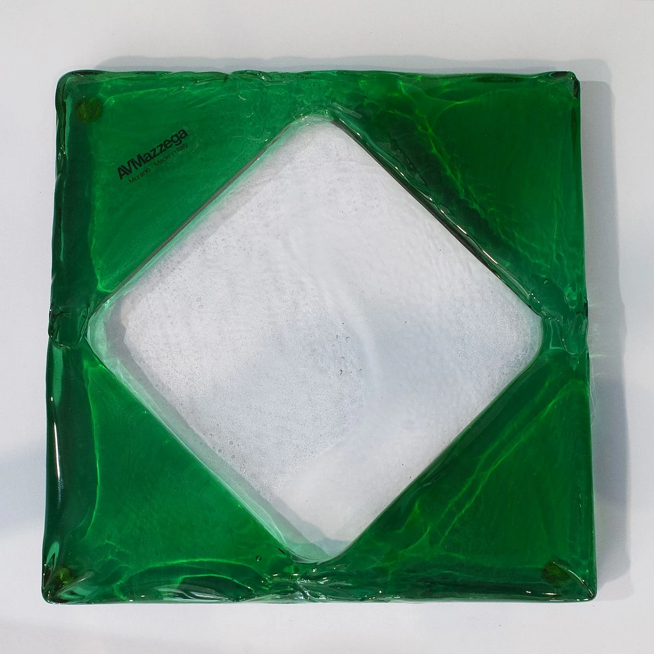 Emerald green & transparent Murano glass ashtray by Mazzega, 1980s 6