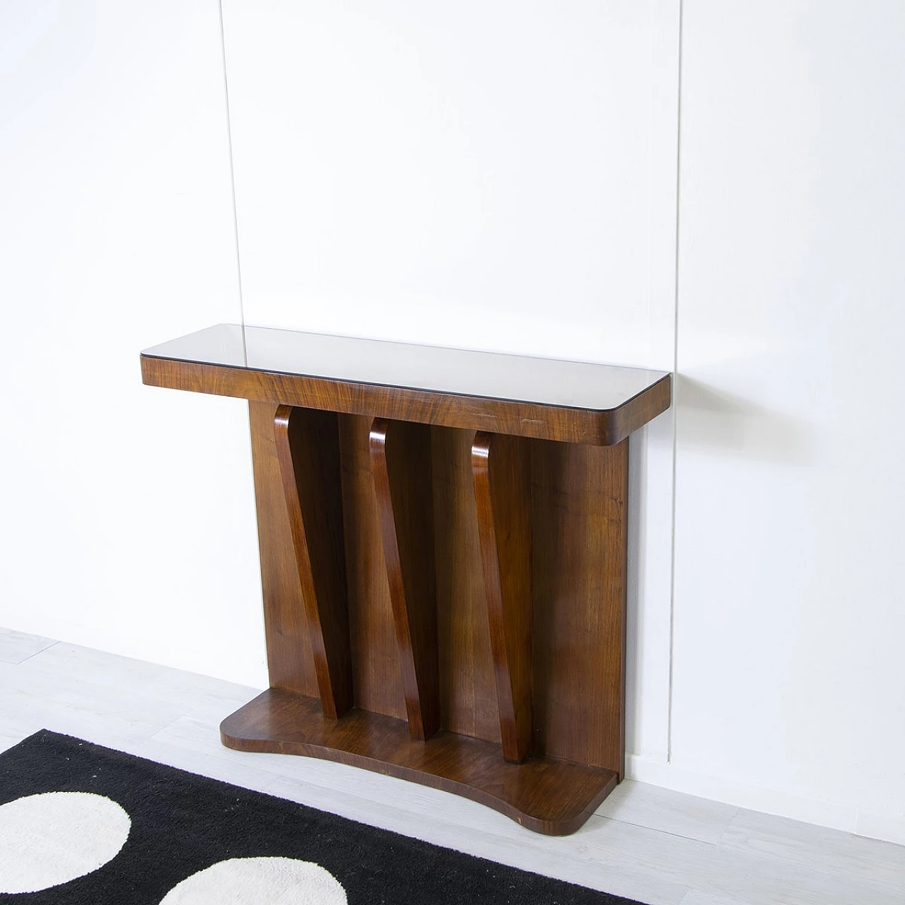 Art Deco console in walnut with mirror top, 1930s 3