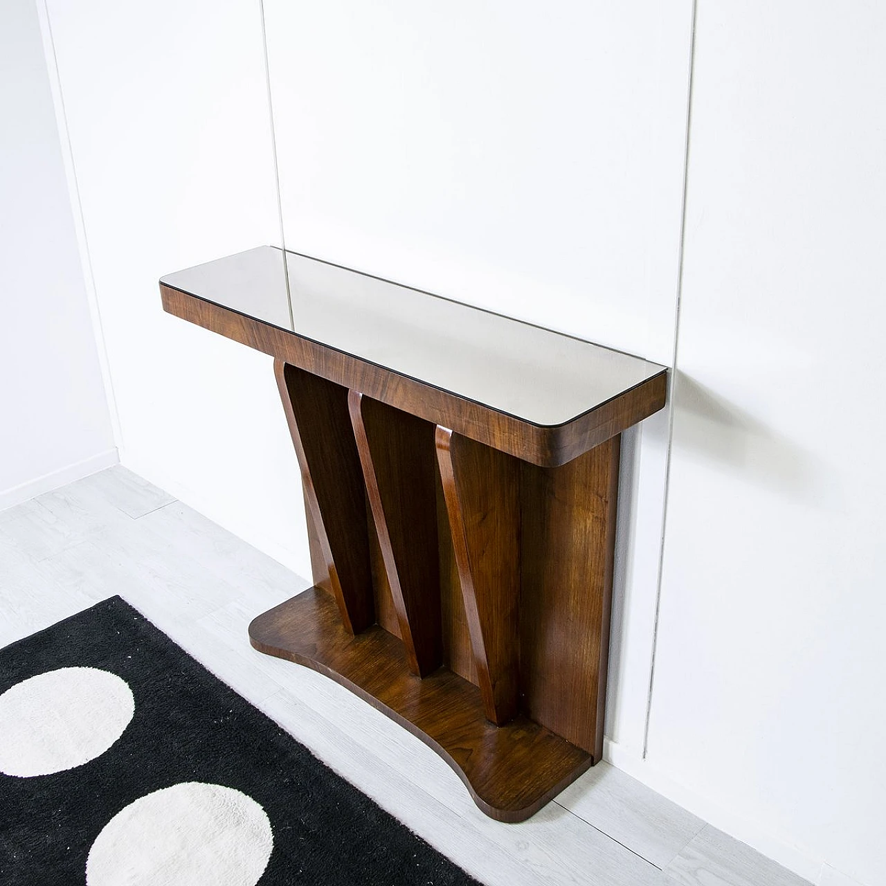 Art Deco console in walnut with mirror top, 1930s 6