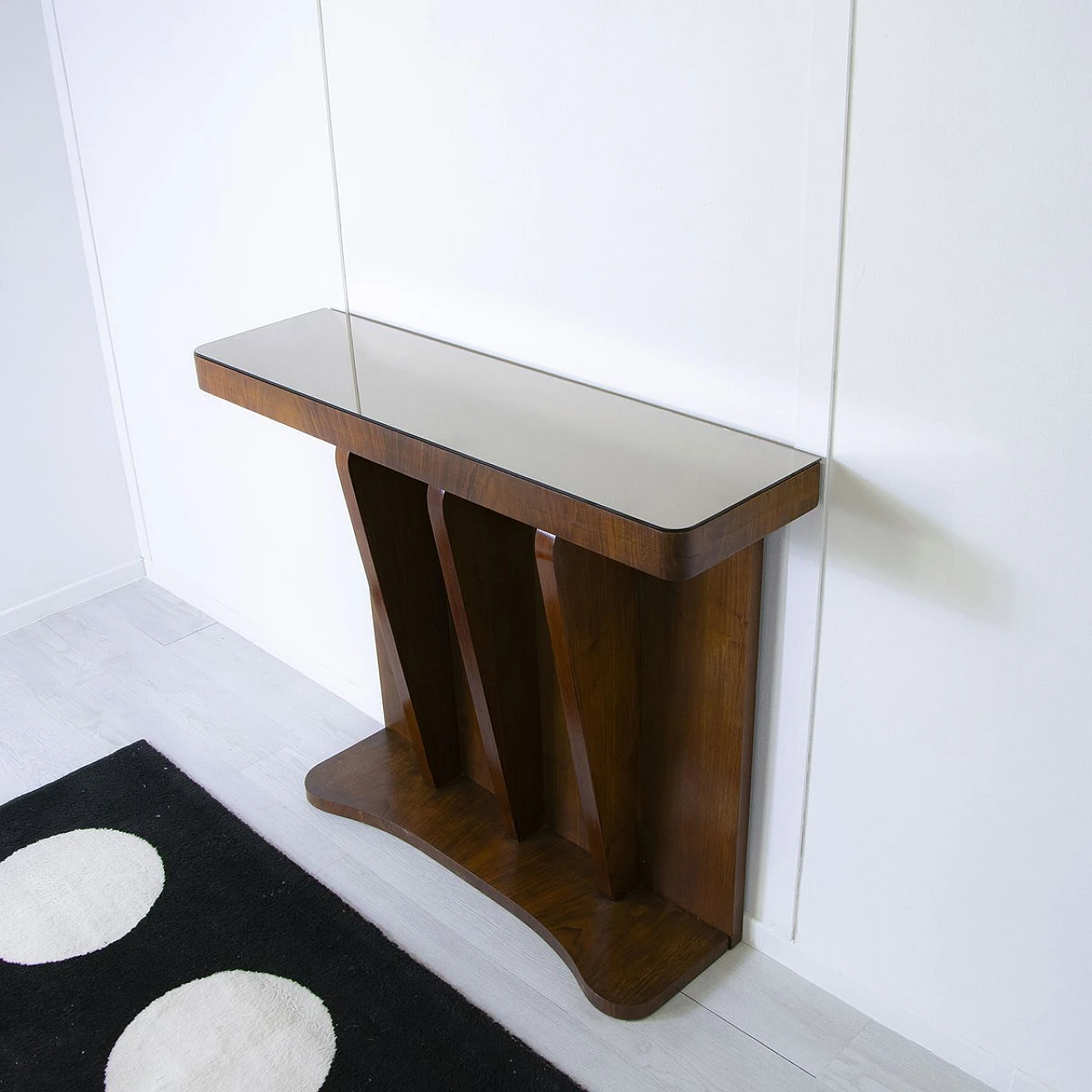 Art Deco console in walnut with mirror top, 1930s 7