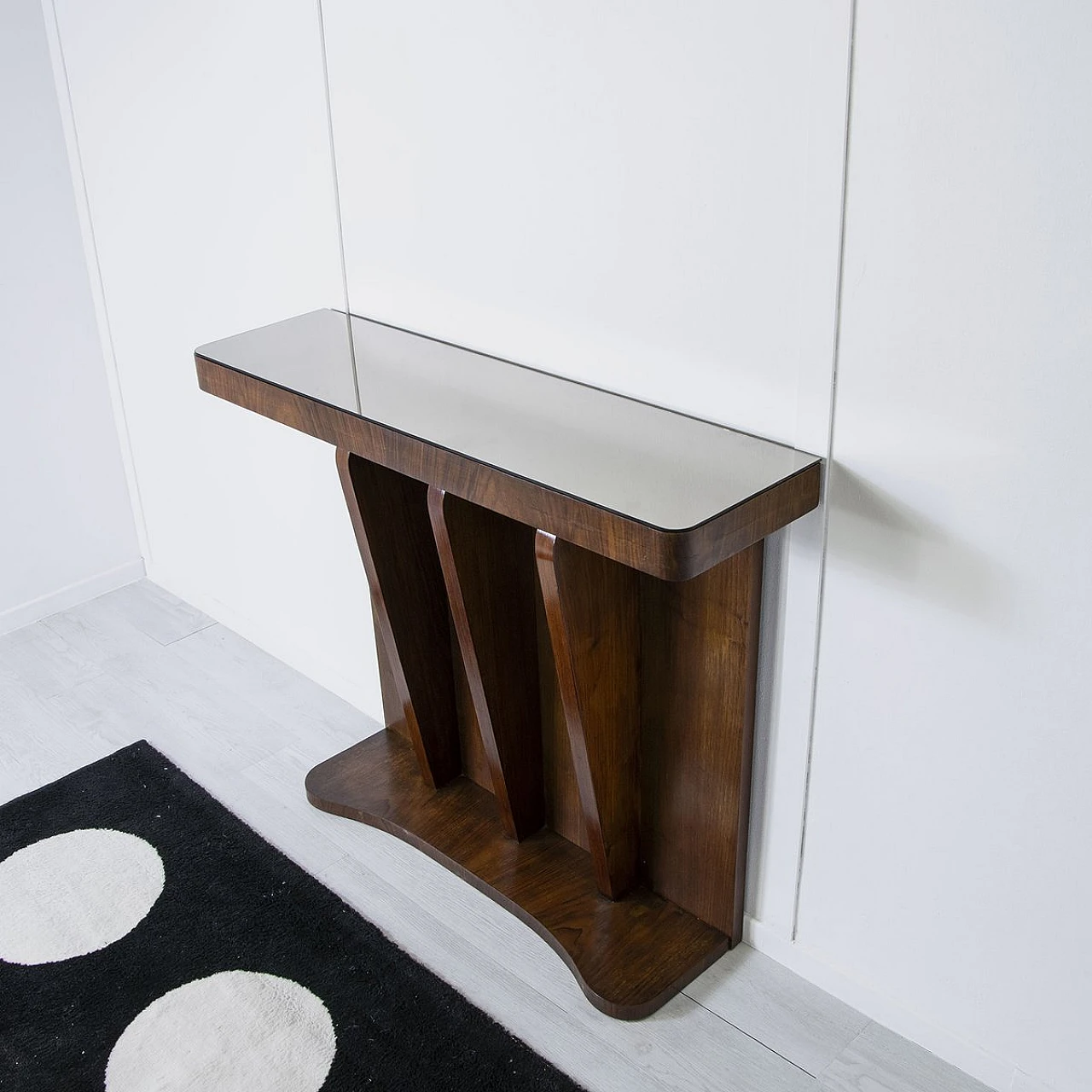 Art Deco console in walnut with mirror top, 1930s 11