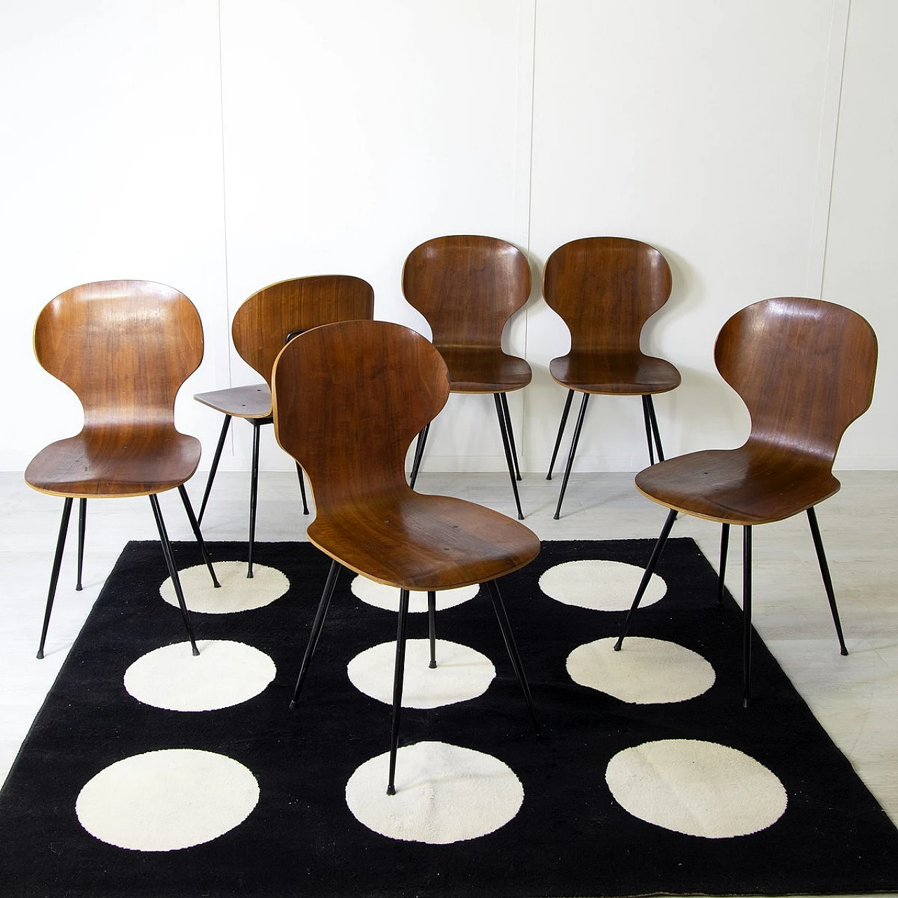 6 Chairs in curved wood & iron by C. Ratti for I. Legni Curvati, 1950s 1