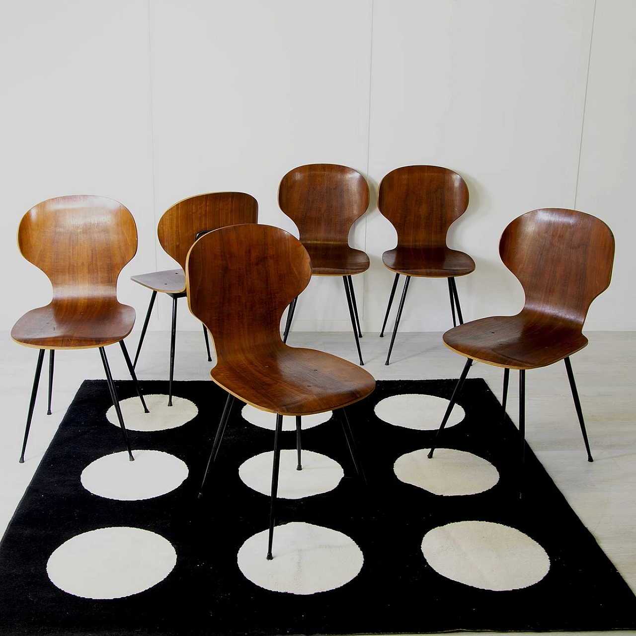 6 Chairs in curved wood & iron by C. Ratti for I. Legni Curvati, 1950s 2