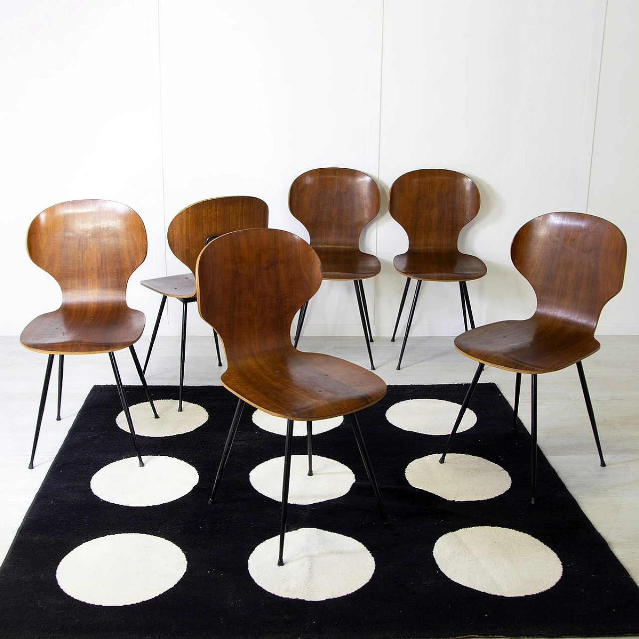 6 Chairs in curved wood & iron by C. Ratti for I. Legni Curvati, 1950s 3