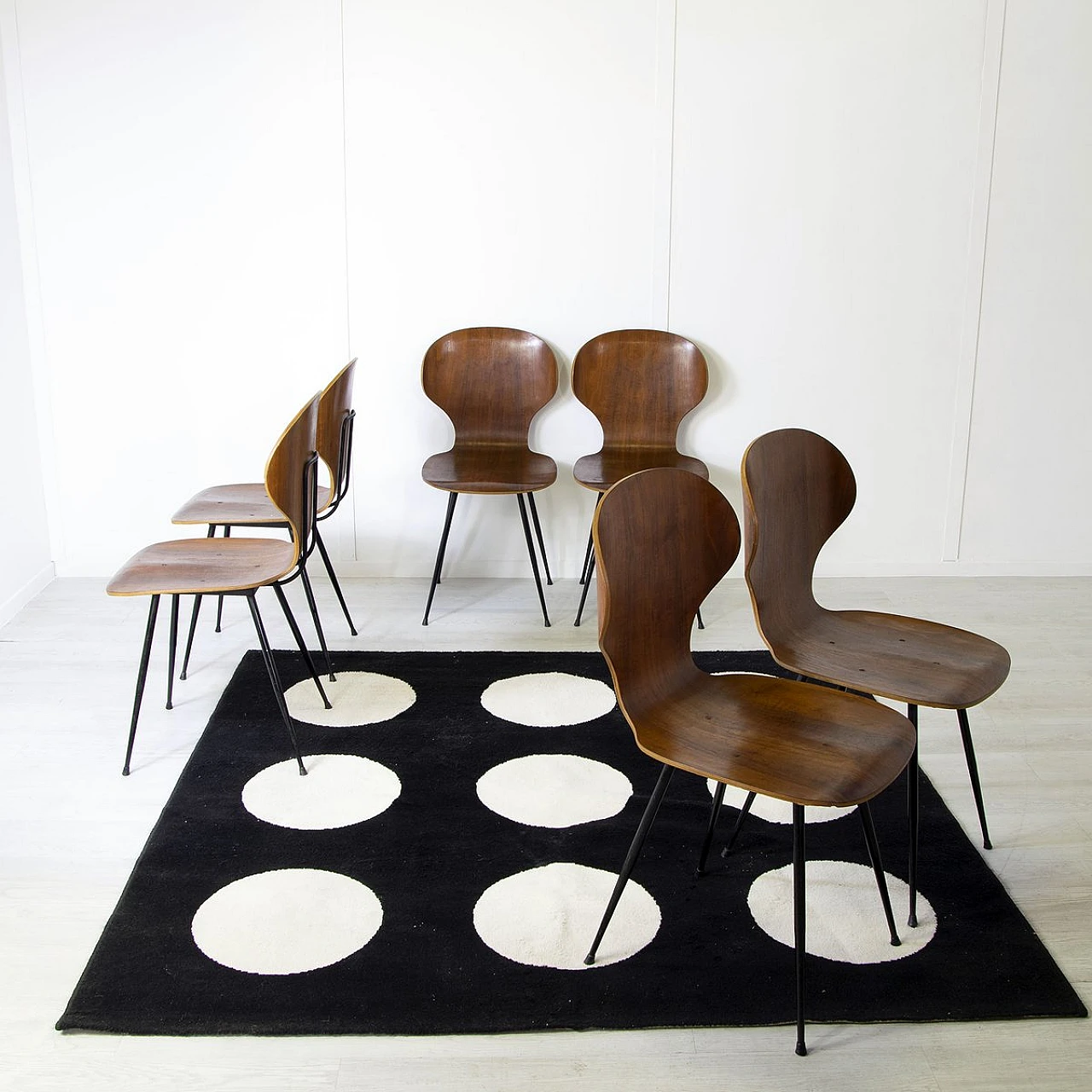 6 Chairs in curved wood & iron by C. Ratti for I. Legni Curvati, 1950s 4