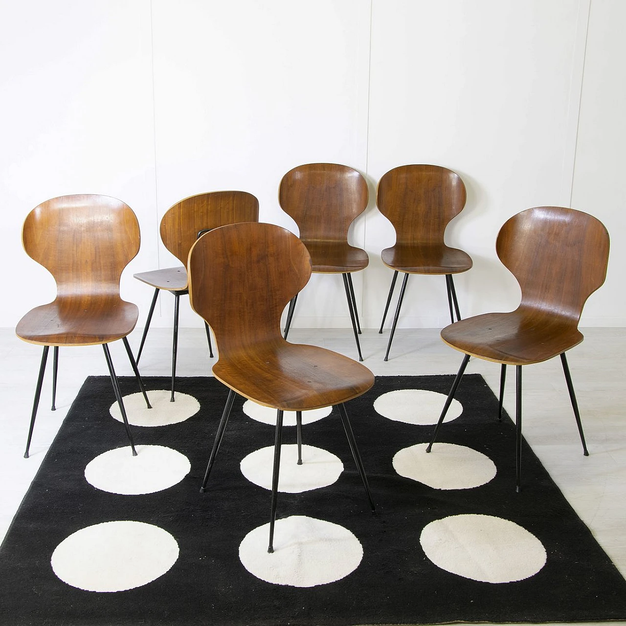 6 Chairs in curved wood & iron by C. Ratti for I. Legni Curvati, 1950s 5