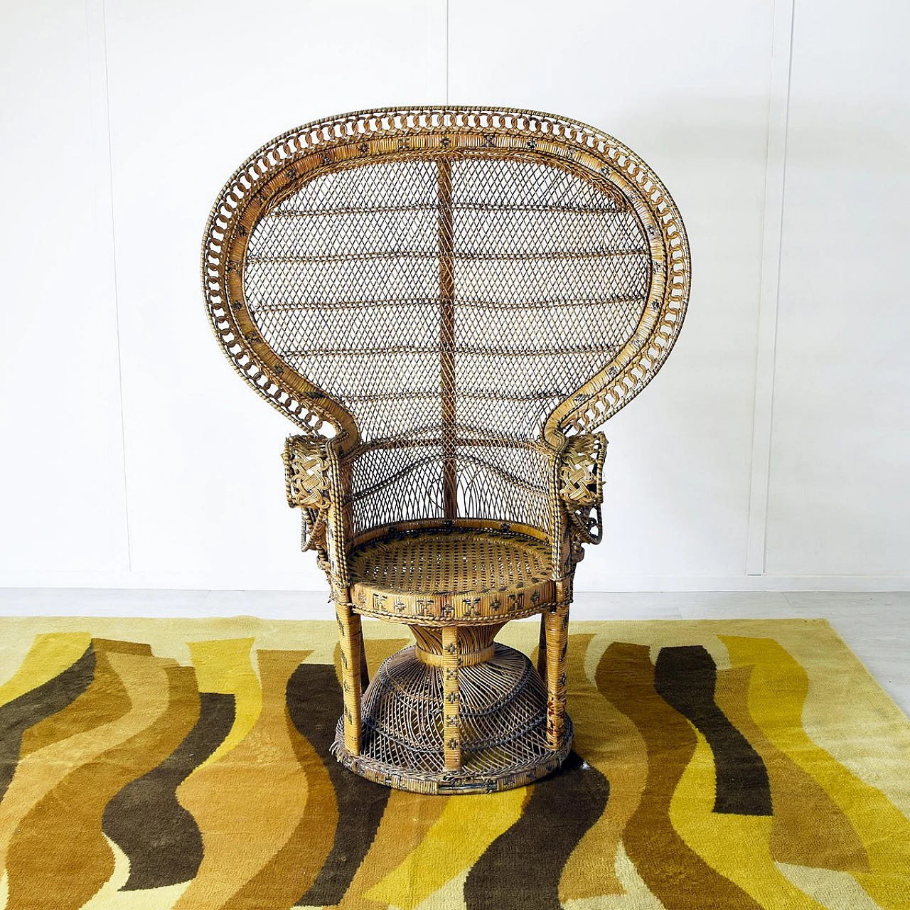 Peacock armchair in rattan and wicker, 1970s 1