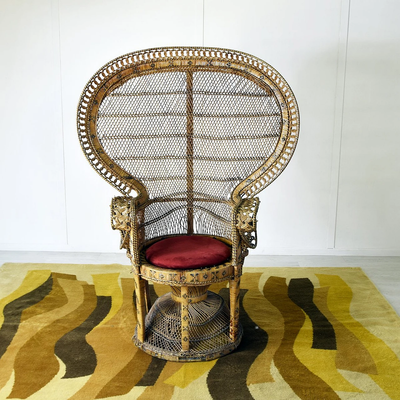 Peacock armchair in rattan and wicker, 1970s 2