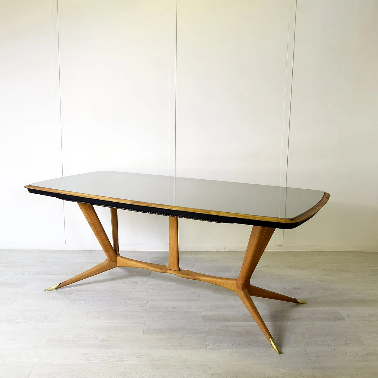 Beech table with glass top by Melchiorre Bega, 1950s 1