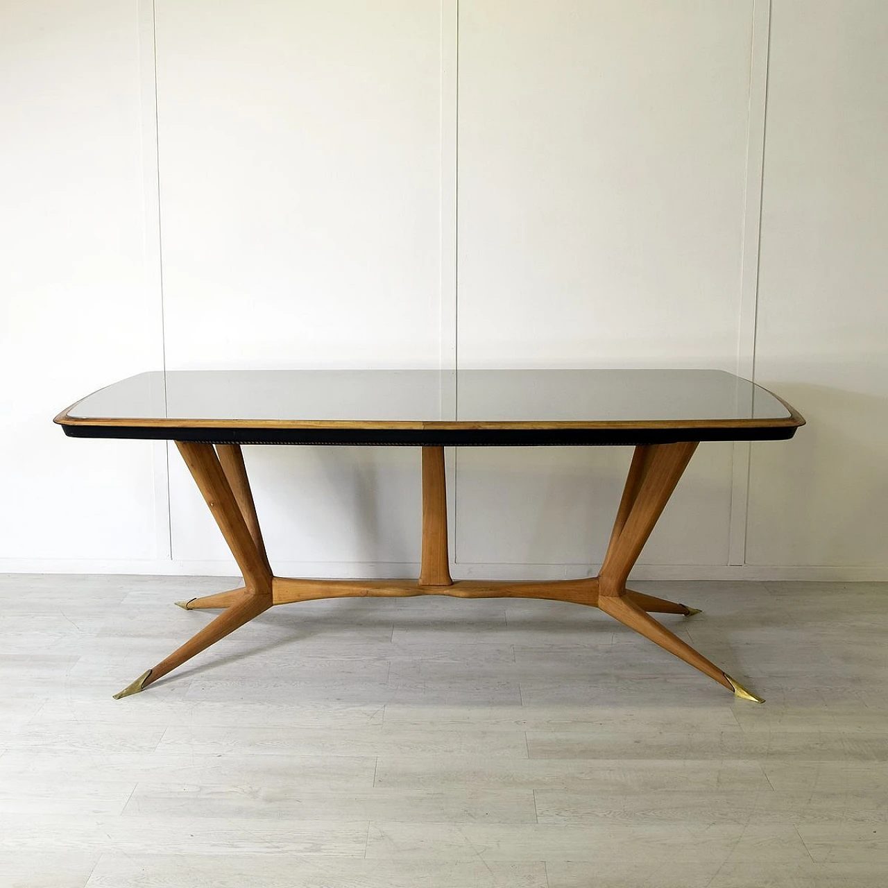 Beech table with glass top by Melchiorre Bega, 1950s 2