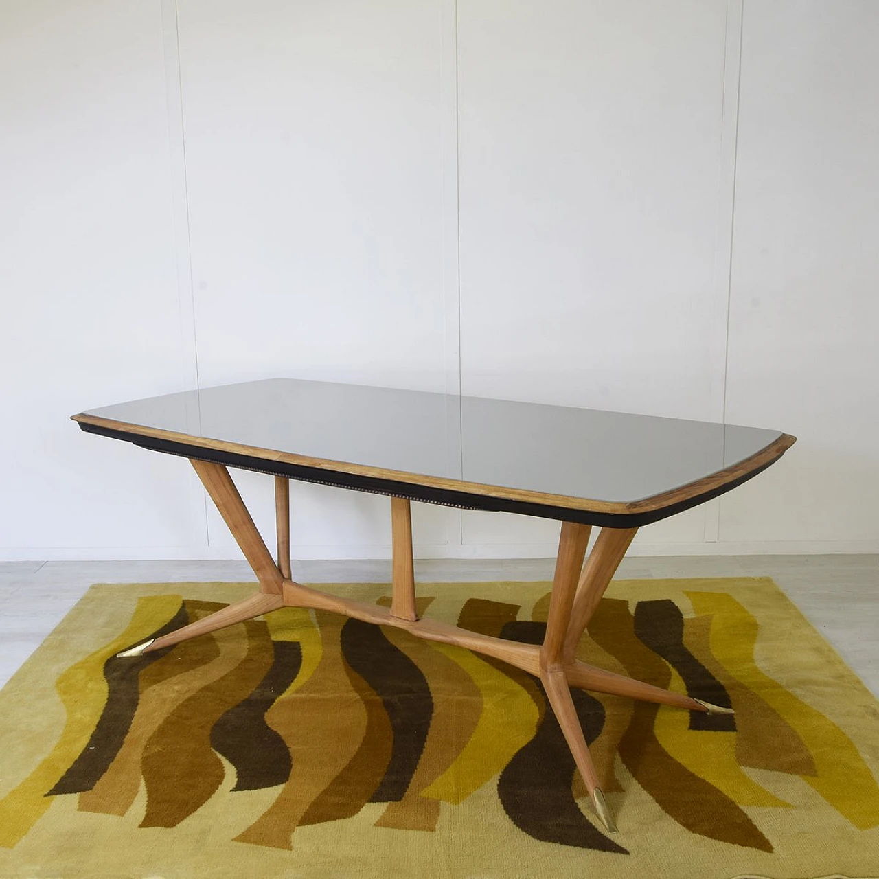 Beech table with glass top by Melchiorre Bega, 1950s 3