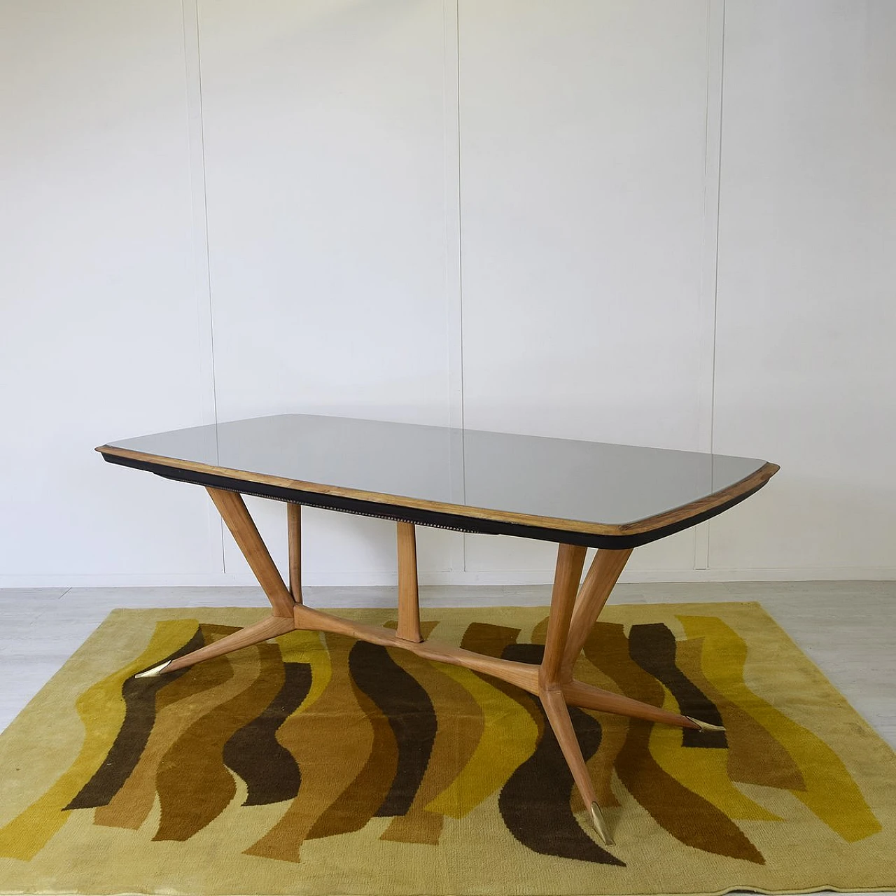 Beech table with glass top by Melchiorre Bega, 1950s 4