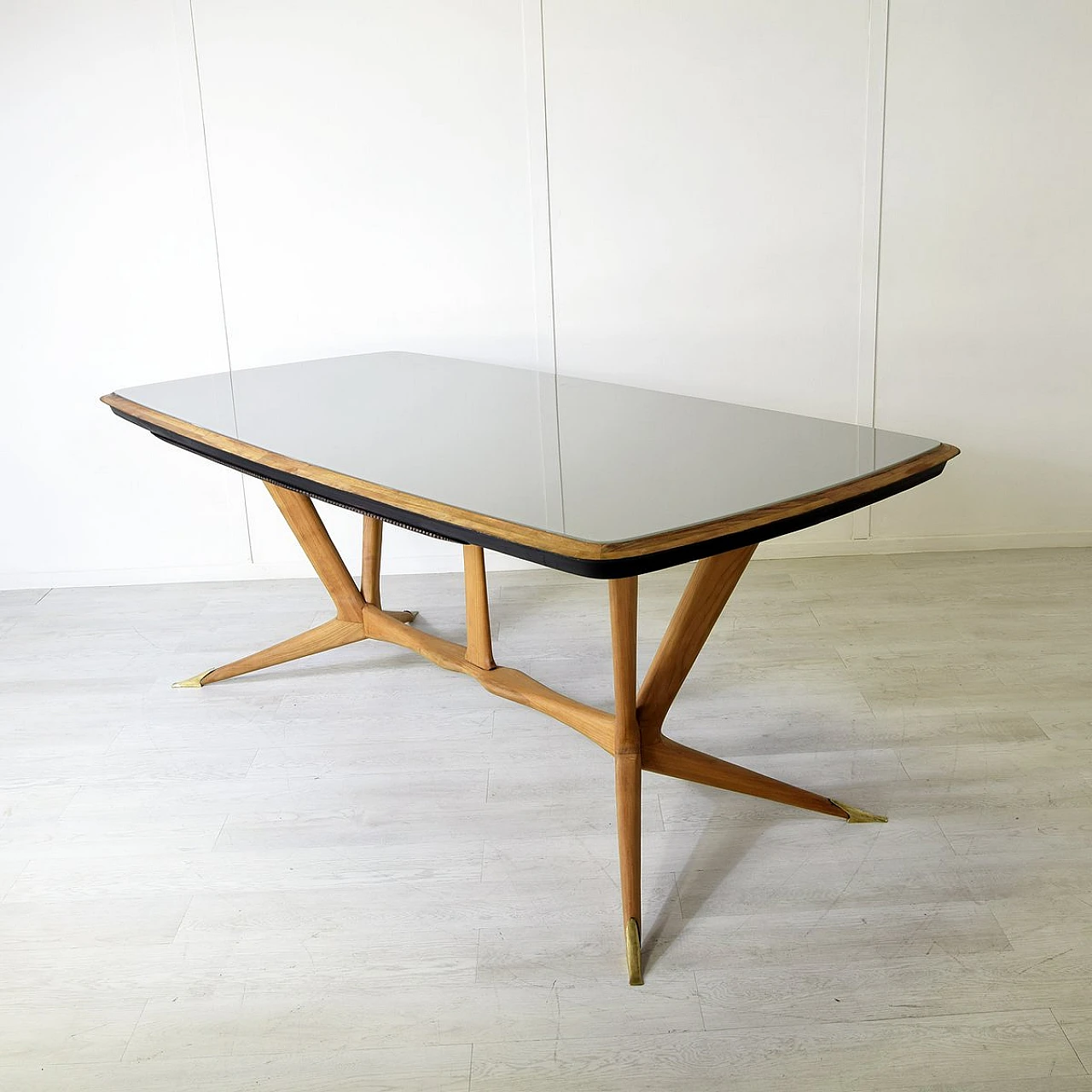 Beech table with glass top by Melchiorre Bega, 1950s 6