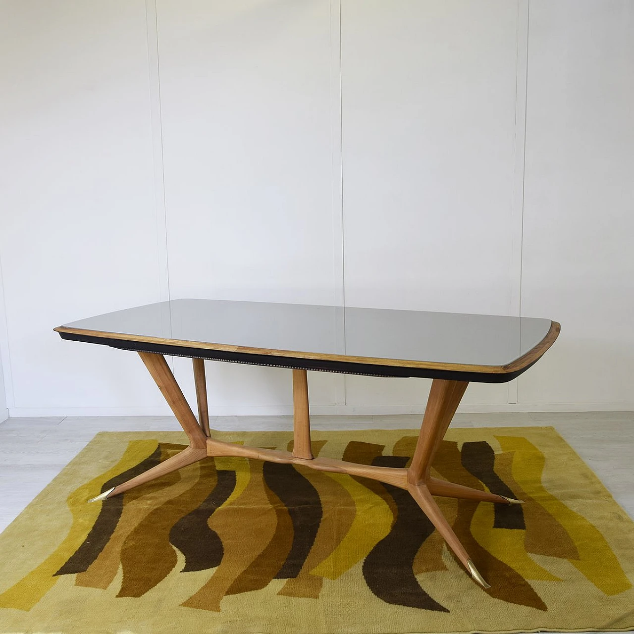 Beech table with glass top by Melchiorre Bega, 1950s 7