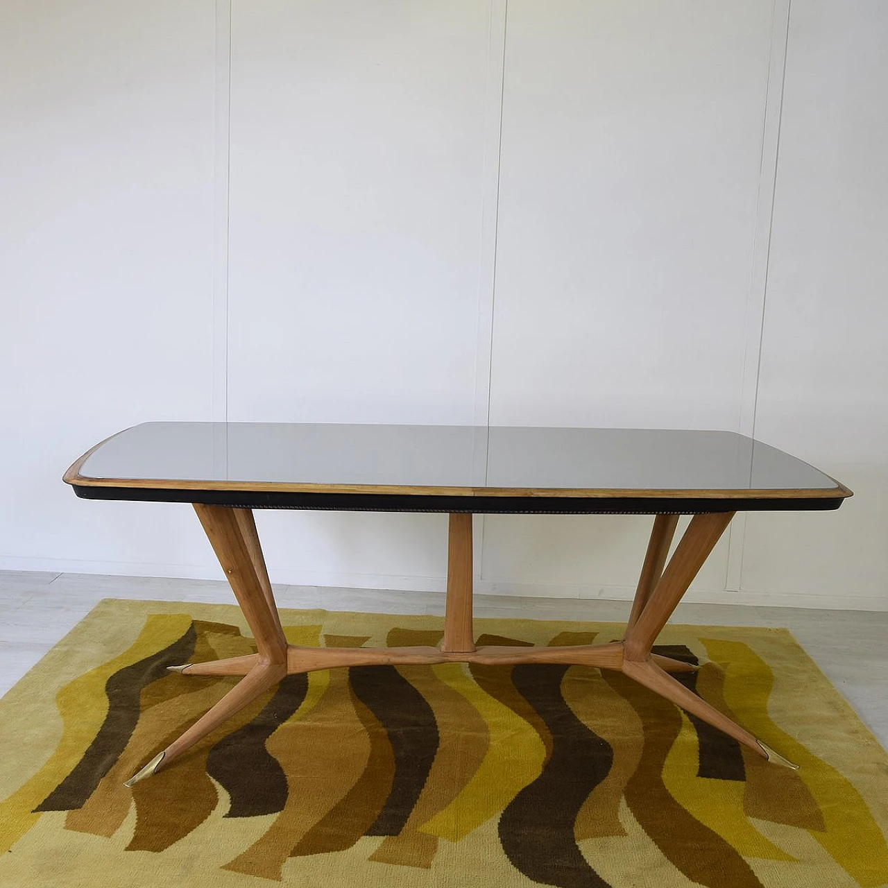 Beech table with glass top by Melchiorre Bega, 1950s 8