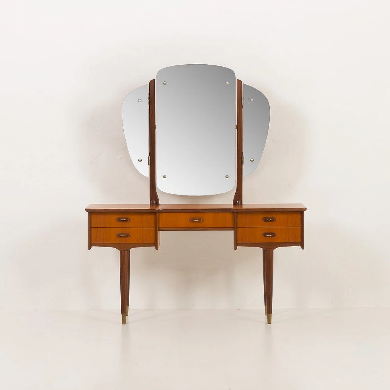 Scandinavian teak vanity table with adjustable mirrors, 1960s 1