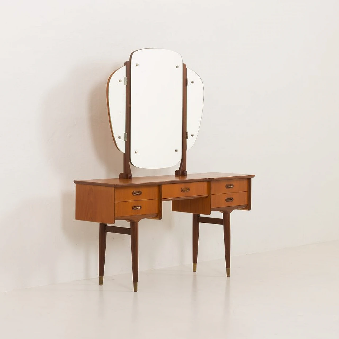 Scandinavian teak vanity table with adjustable mirrors, 1960s 5