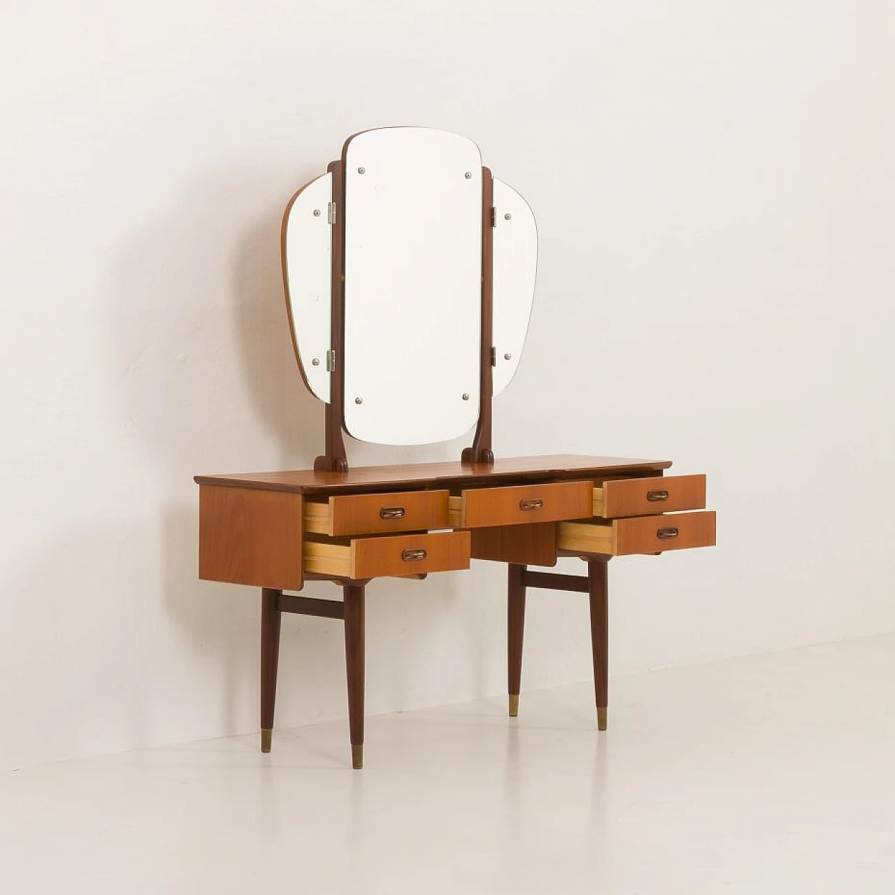 Scandinavian teak vanity table with adjustable mirrors, 1960s 6