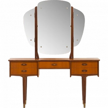 Scandinavian teak vanity table with adjustable mirrors, 1960s