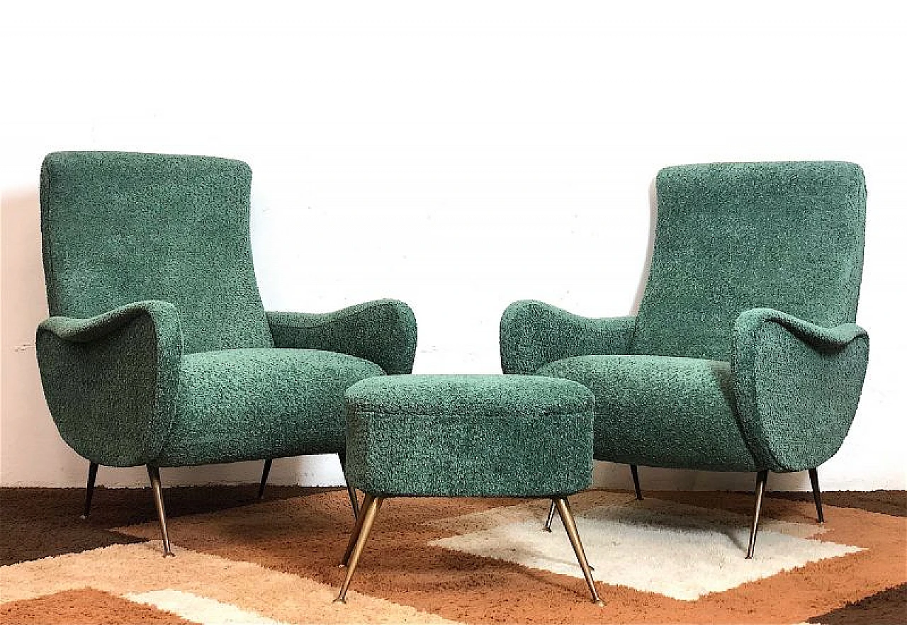 Pair of Lady armchairs and pouf attr. to Marco Zanuso, 1950s 1