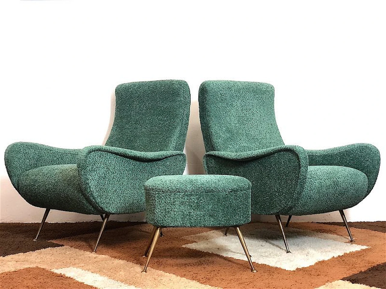 Pair of Lady armchairs and pouf attr. to Marco Zanuso, 1950s 2