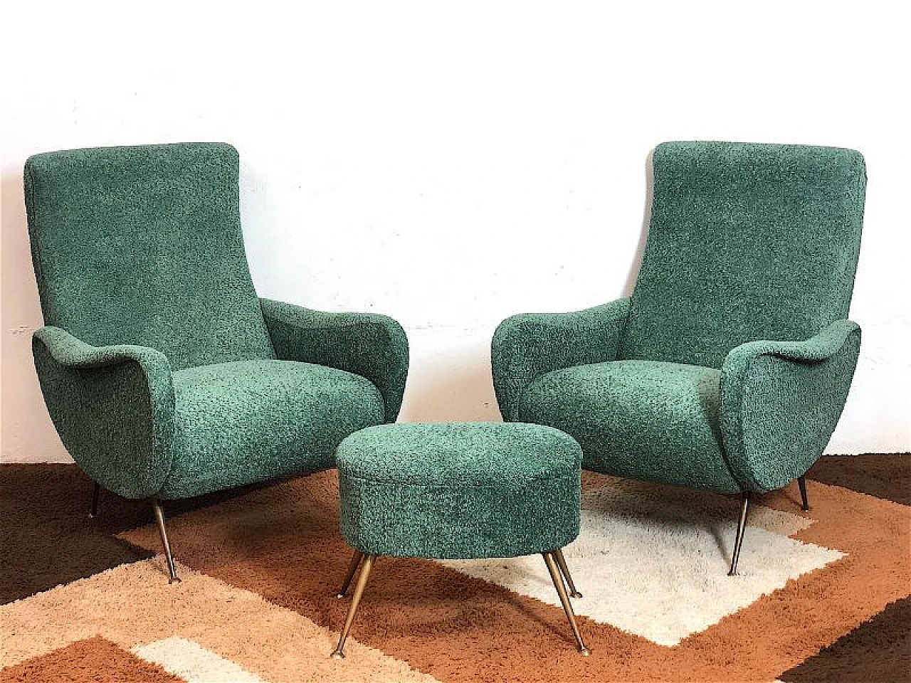 Pair of Lady armchairs and pouf attr. to Marco Zanuso, 1950s 3