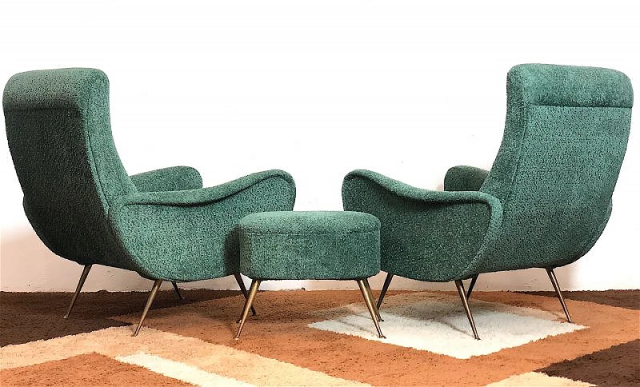 Pair of Lady armchairs and pouf attr. to Marco Zanuso, 1950s 6