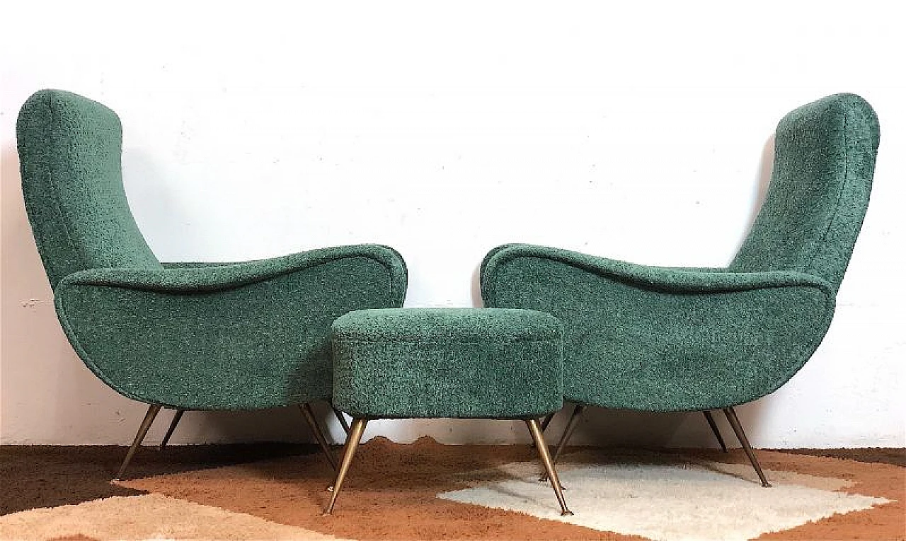 Pair of Lady armchairs and pouf attr. to Marco Zanuso, 1950s 8