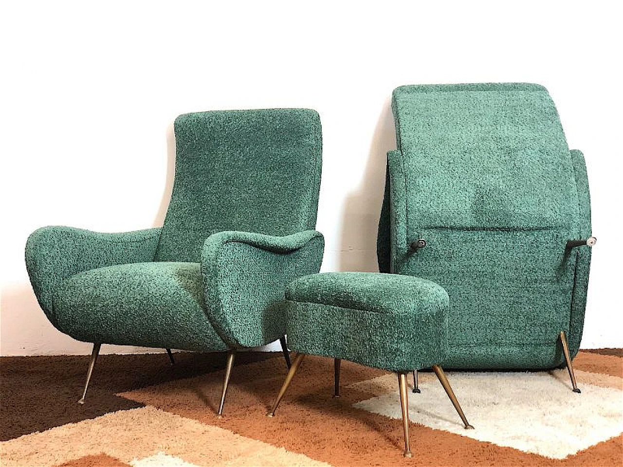 Pair of Lady armchairs and pouf attr. to Marco Zanuso, 1950s 9