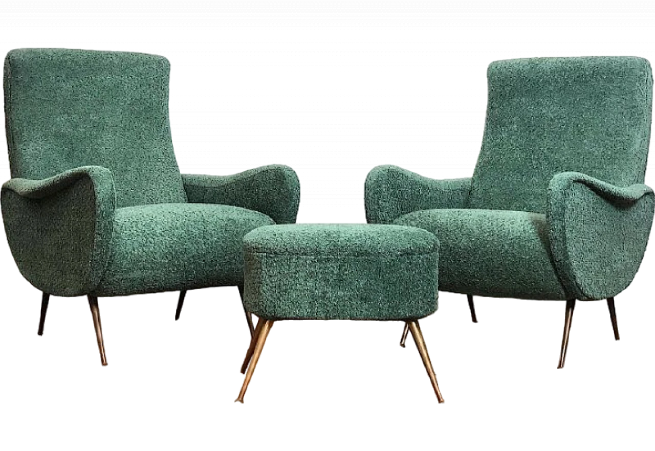 Pair of Lady armchairs and pouf attr. to Marco Zanuso, 1950s 11