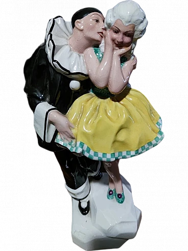 Ceramic Pierrot and Columbine by Jihokera Bechyne, 1950s