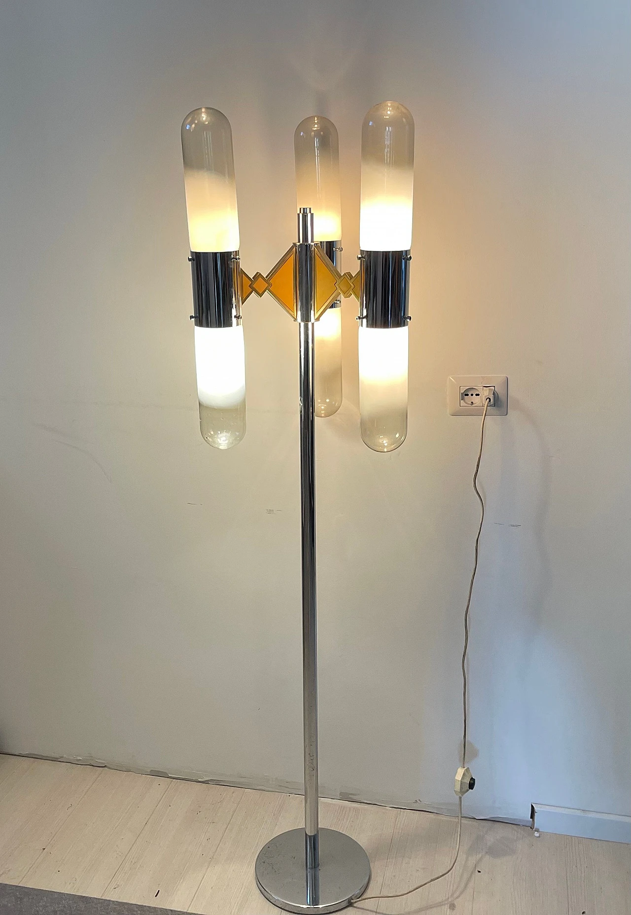 Chrome and Murano glass floor lamp by Mazzega, 1970s 2