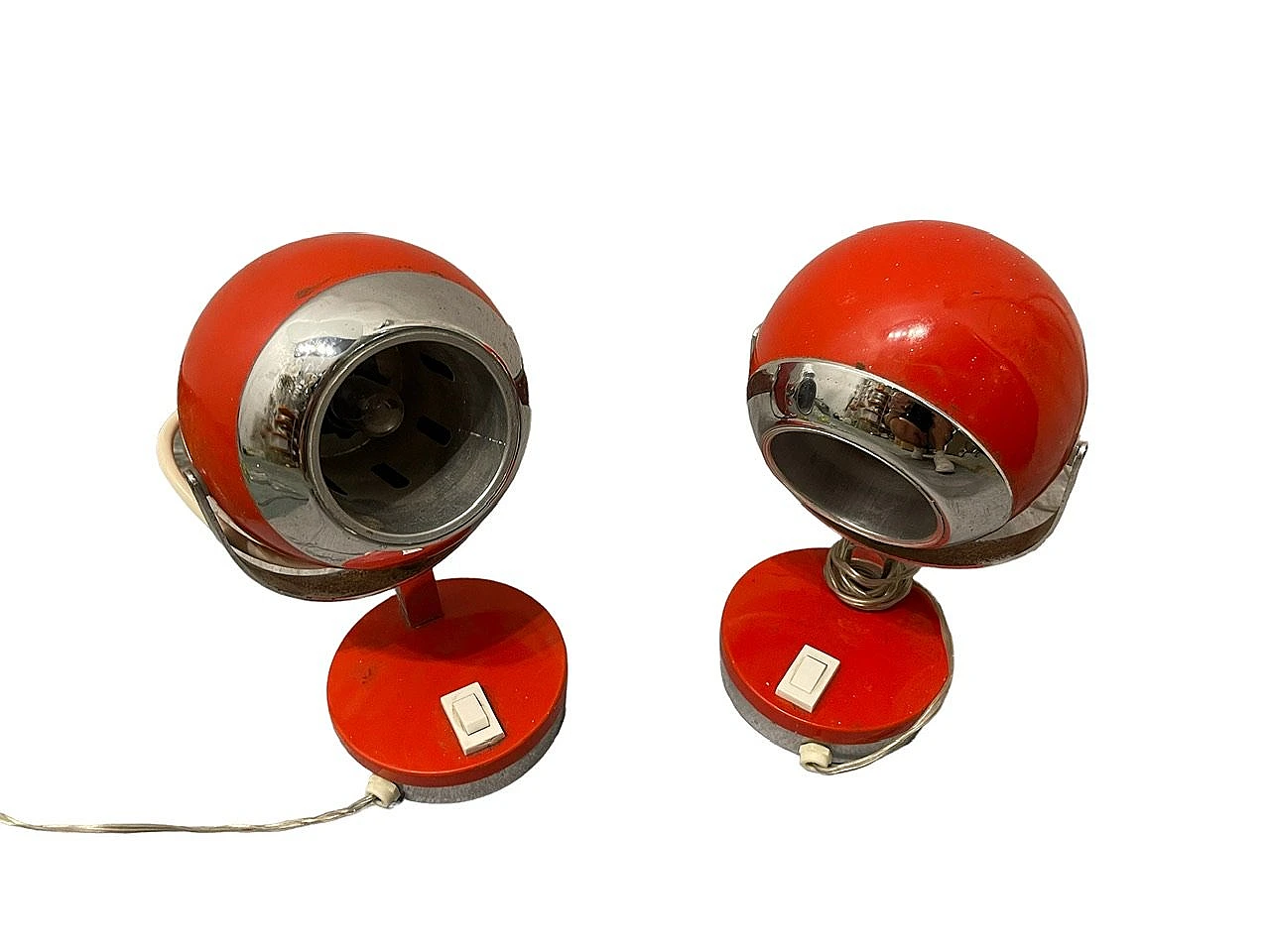 Pair of Red Eye metal table lamps, 1970s 1