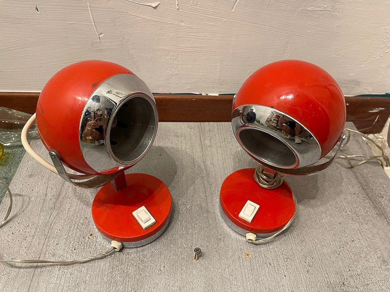 Pair of Red Eye metal table lamps, 1970s 6