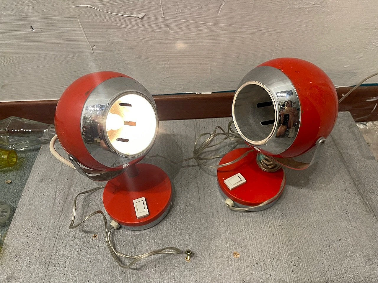 Pair of Red Eye metal table lamps, 1970s 8