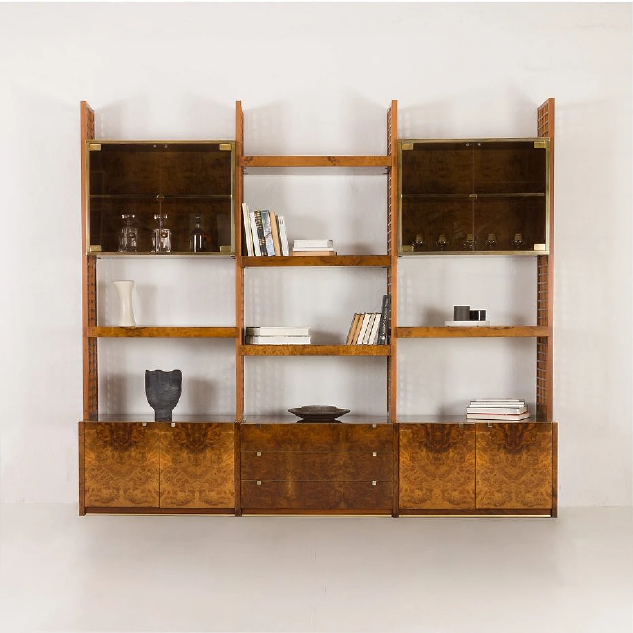 Walnut-root bookcase by G. Gorgoni for Fratelli Turi, 1970s 3