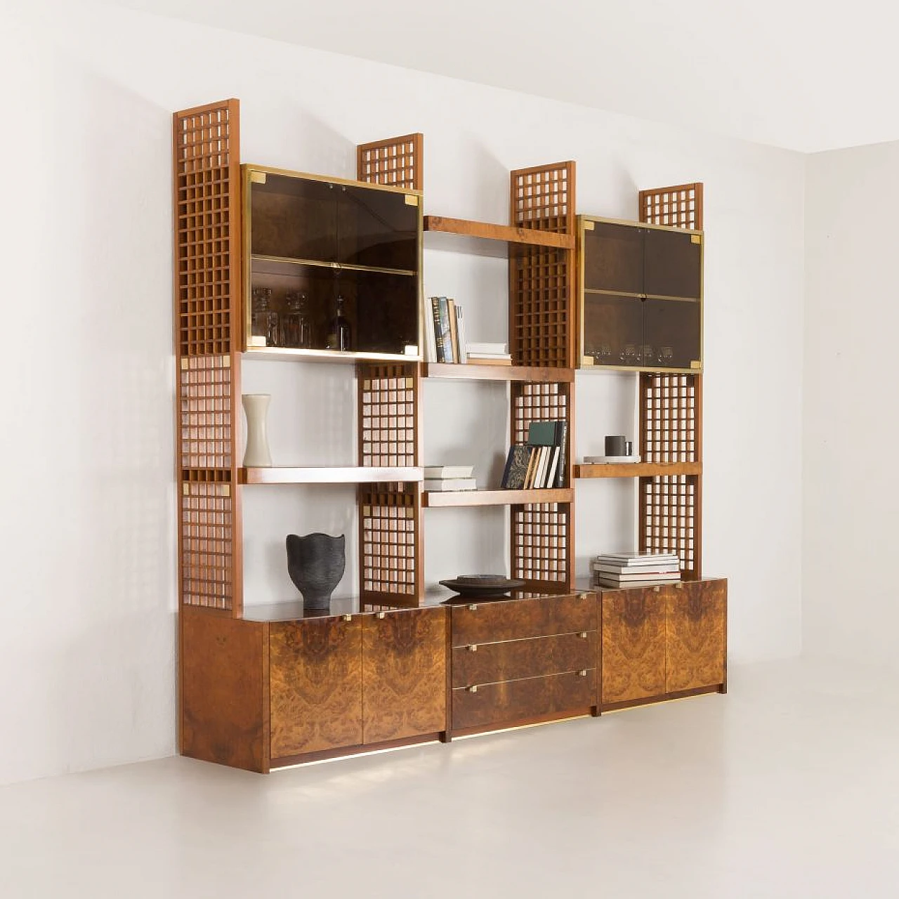 Walnut-root bookcase by G. Gorgoni for Fratelli Turi, 1970s 5