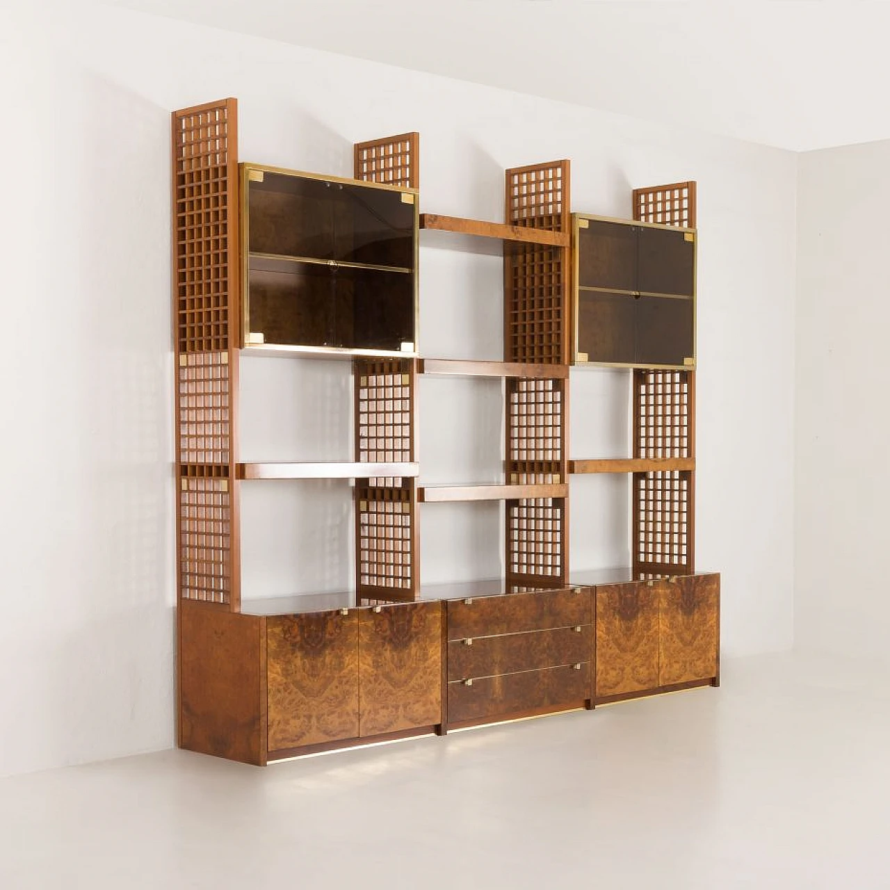 Walnut-root bookcase by G. Gorgoni for Fratelli Turi, 1970s 6