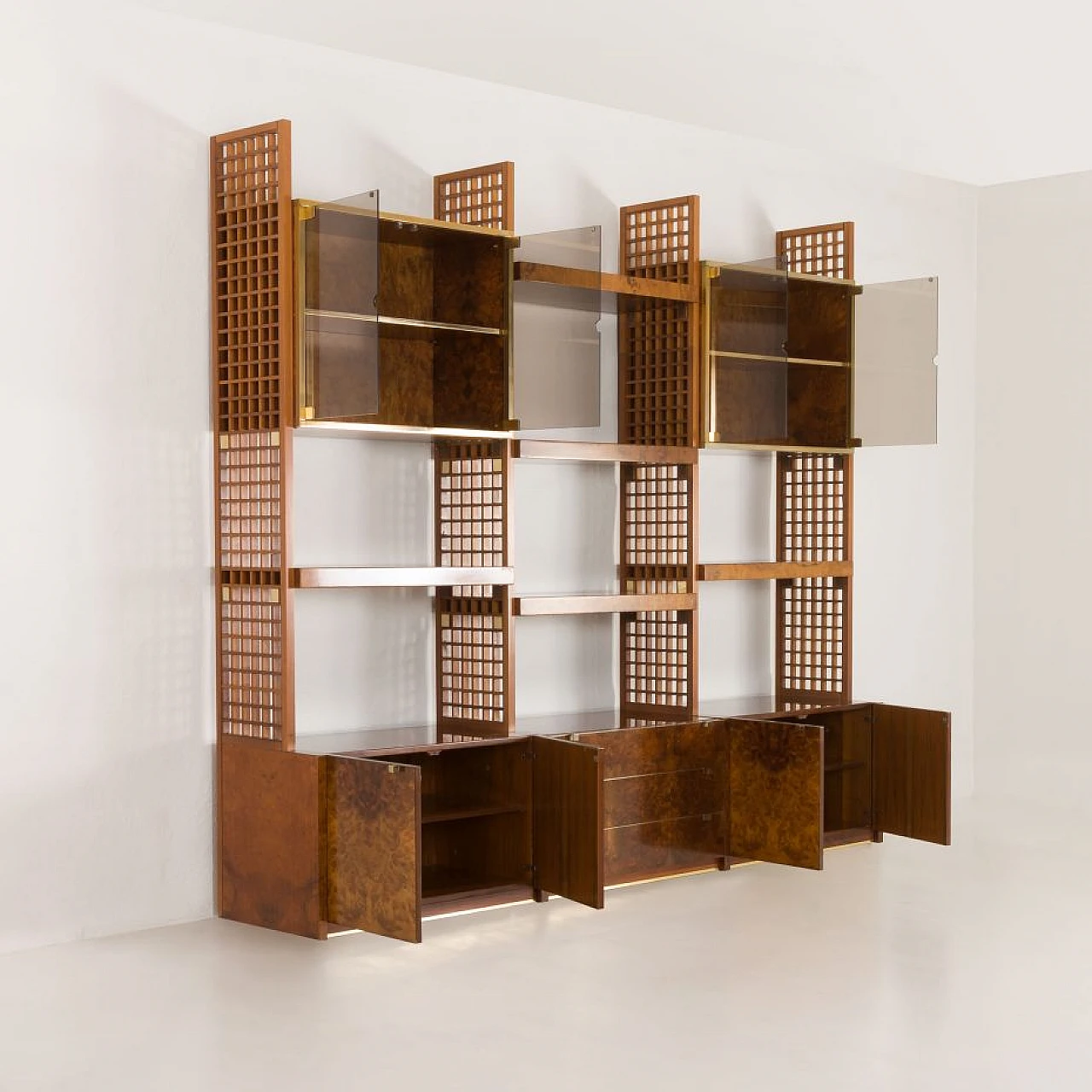 Walnut-root bookcase by G. Gorgoni for Fratelli Turi, 1970s 7