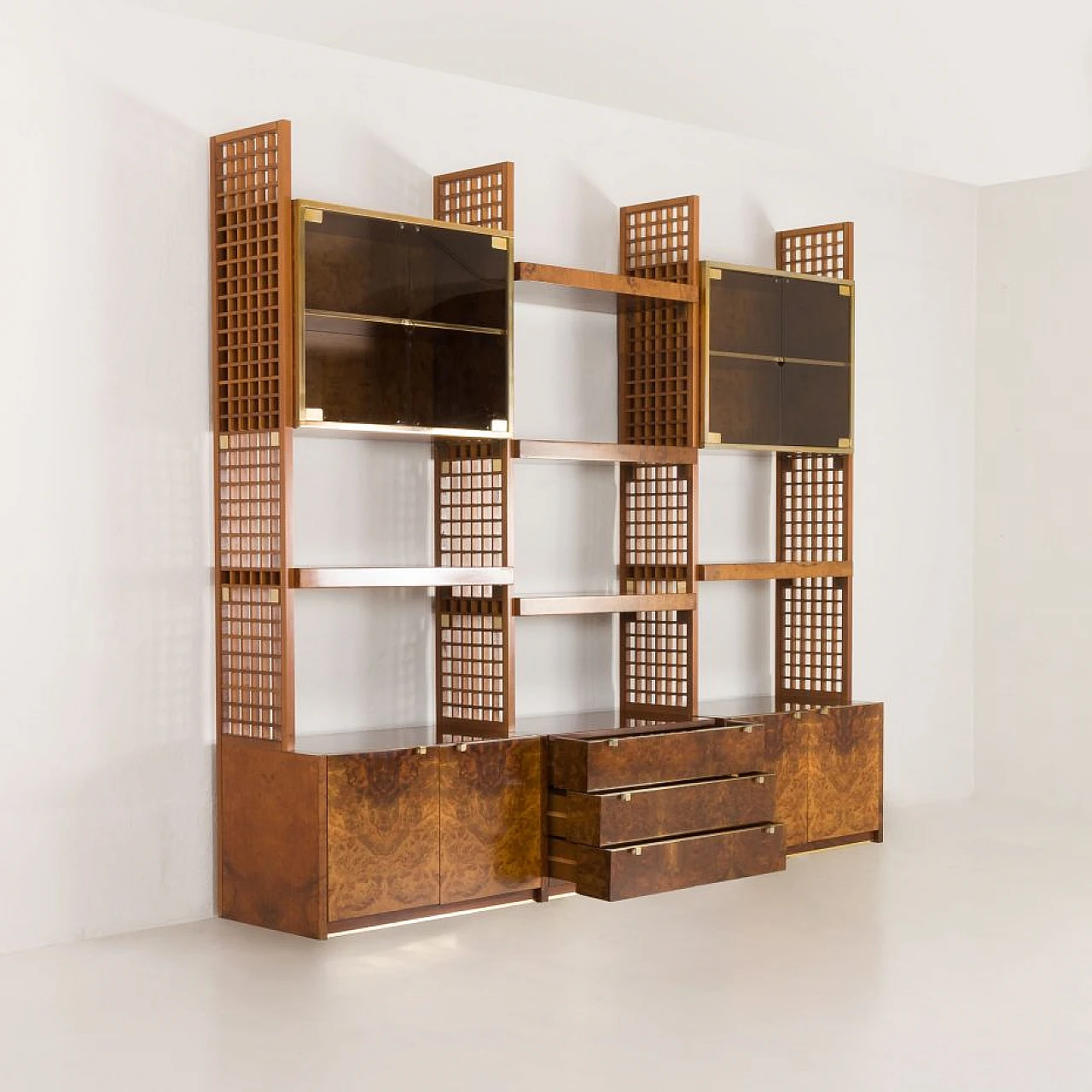 Walnut-root bookcase by G. Gorgoni for Fratelli Turi, 1970s 8