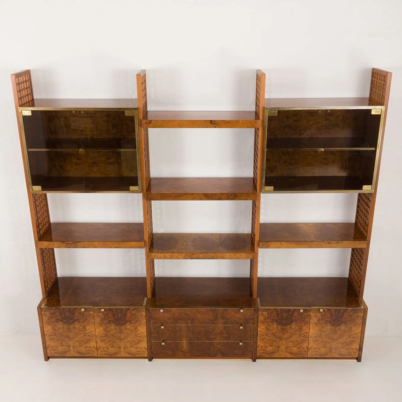 Walnut-root bookcase by G. Gorgoni for Fratelli Turi, 1970s 10