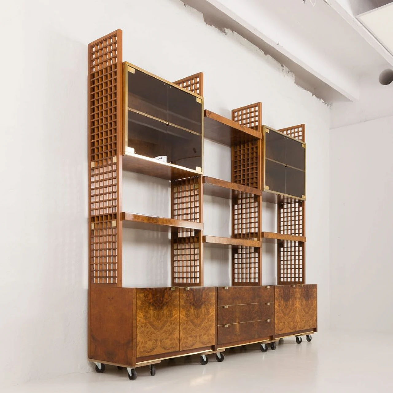 Walnut-root bookcase by G. Gorgoni for Fratelli Turi, 1970s 12