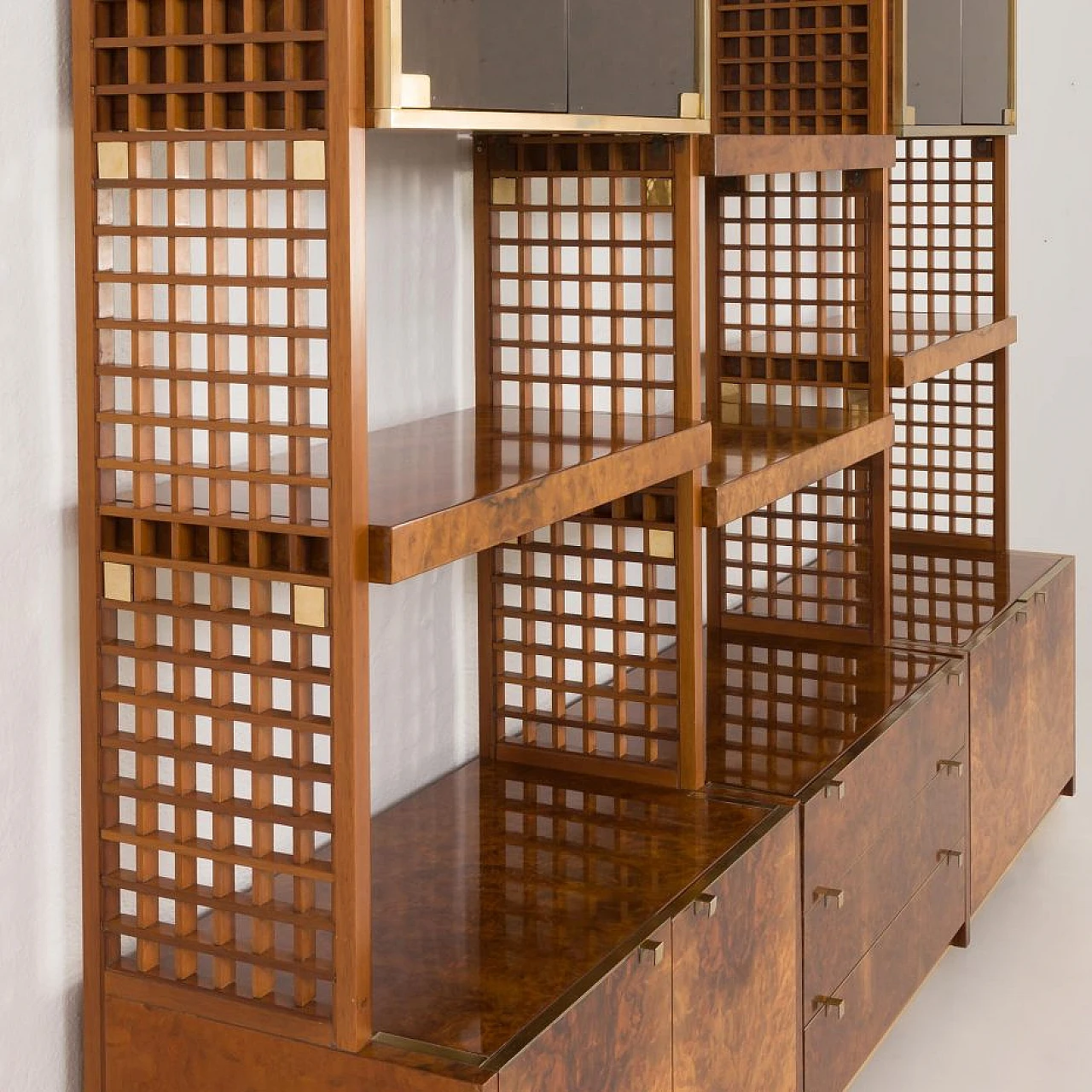 Walnut-root bookcase by G. Gorgoni for Fratelli Turi, 1970s 13