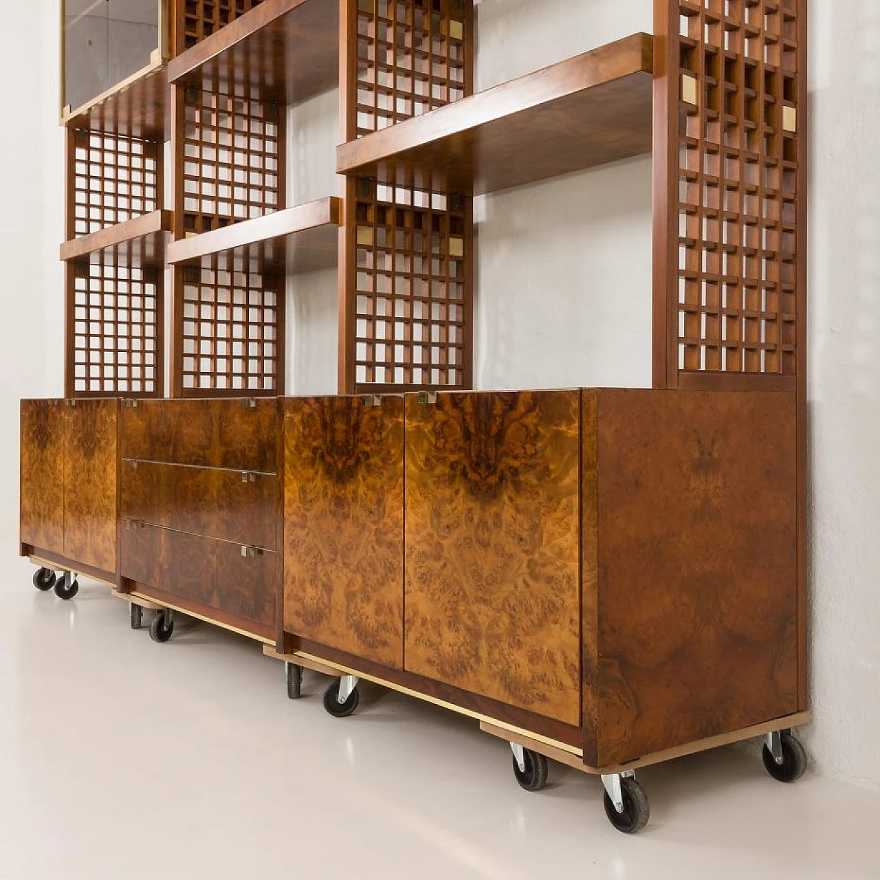 Walnut-root bookcase by G. Gorgoni for Fratelli Turi, 1970s 35