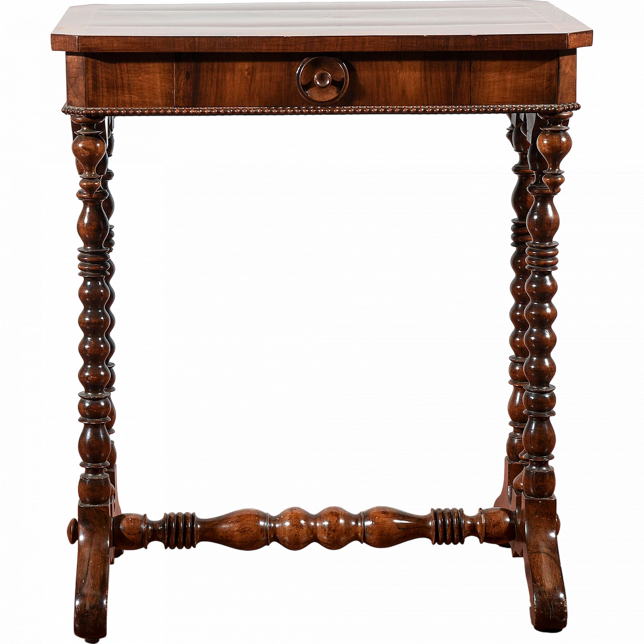 Walnut coffee table with central drawer, 19th century 9