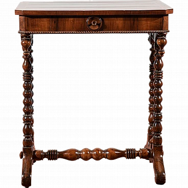 Walnut coffee table with central drawer, 19th century