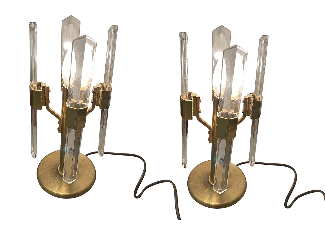 Pair of brass and crystal table lamps, 1970s 1