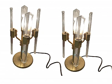 Pair of brass and crystal table lamps, 1970s